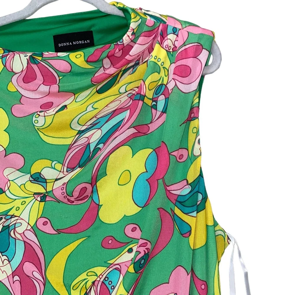 Donna Morgan multicolor green paisley floral pleat shirred overlay Dress size 20 - Picture 6 of 14